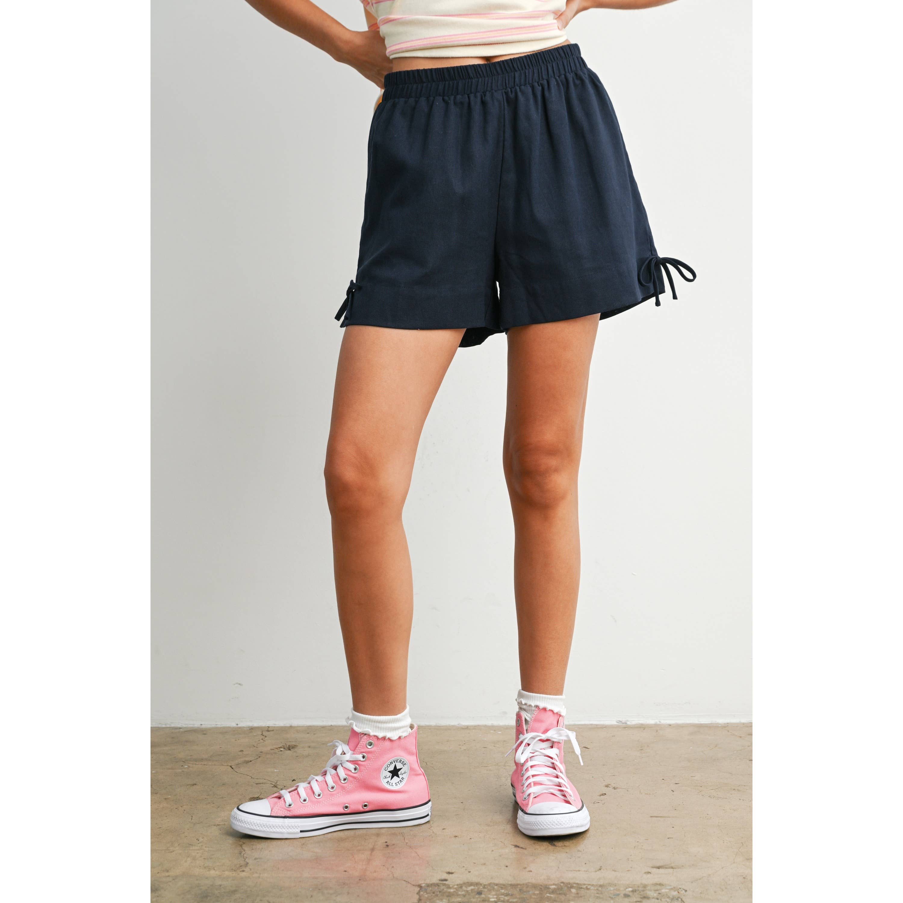 Elastic Waist Tie Hem Short