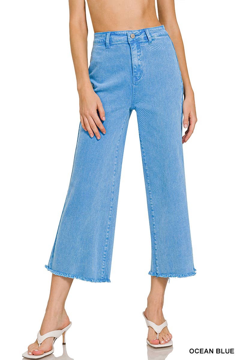 Washed ,High Waist ,Frayed Hem Straight Pants