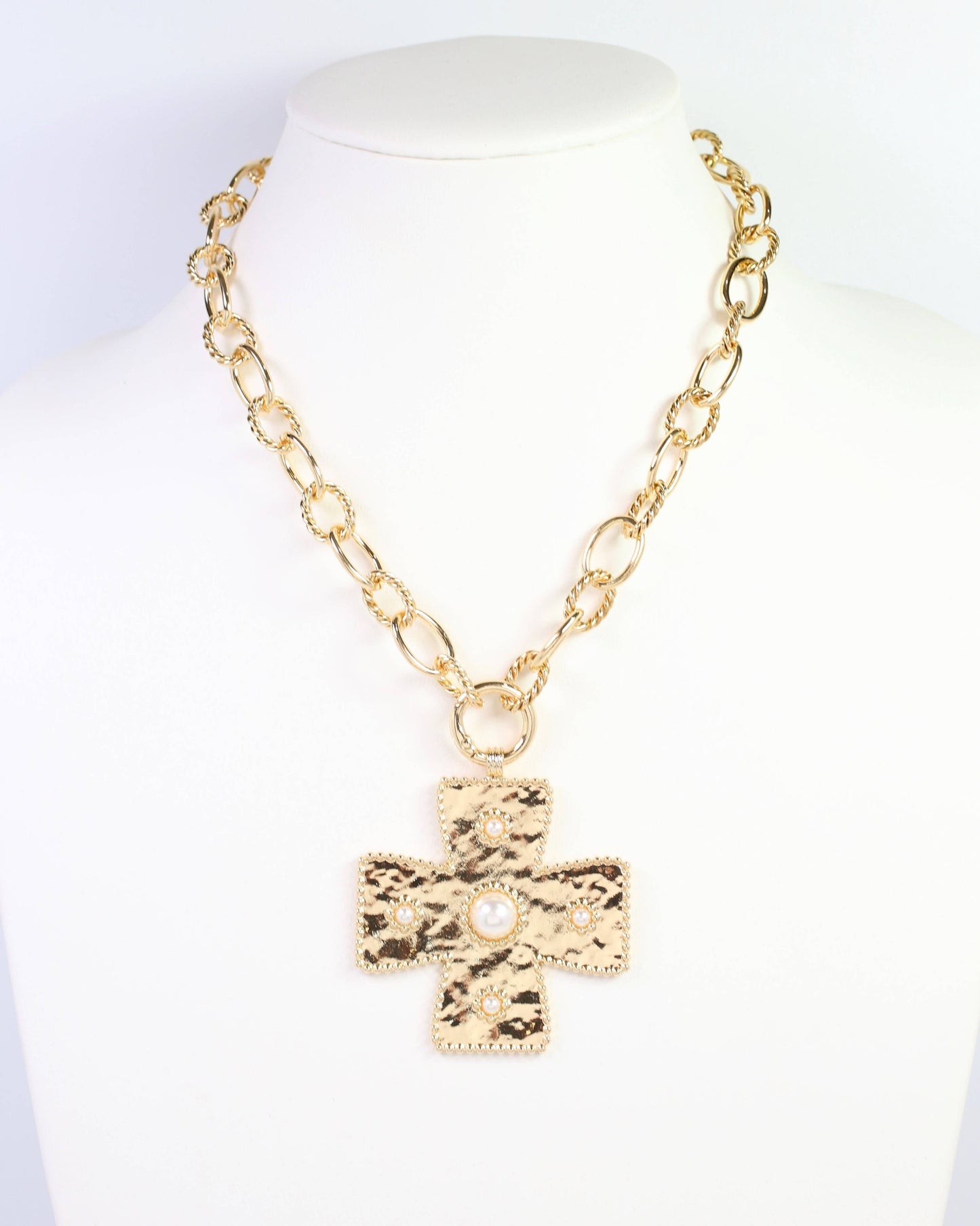Cayce Large Cross Charm Necklace Gold