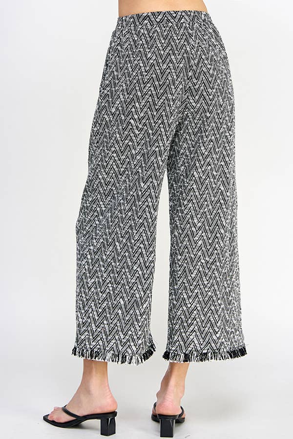 Chevron Wide-Leg Pants with Fringe Hem.