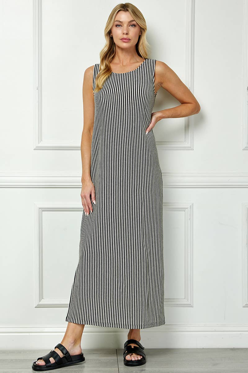 Striped layered- look maxi dress
