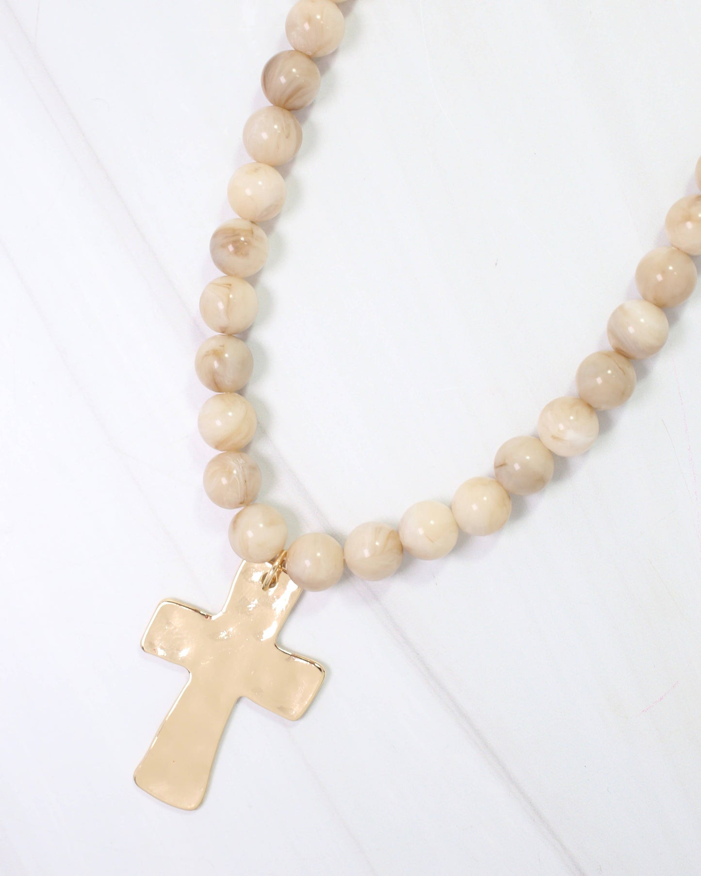 Bakersfield Beaded Cross Necklace Natural