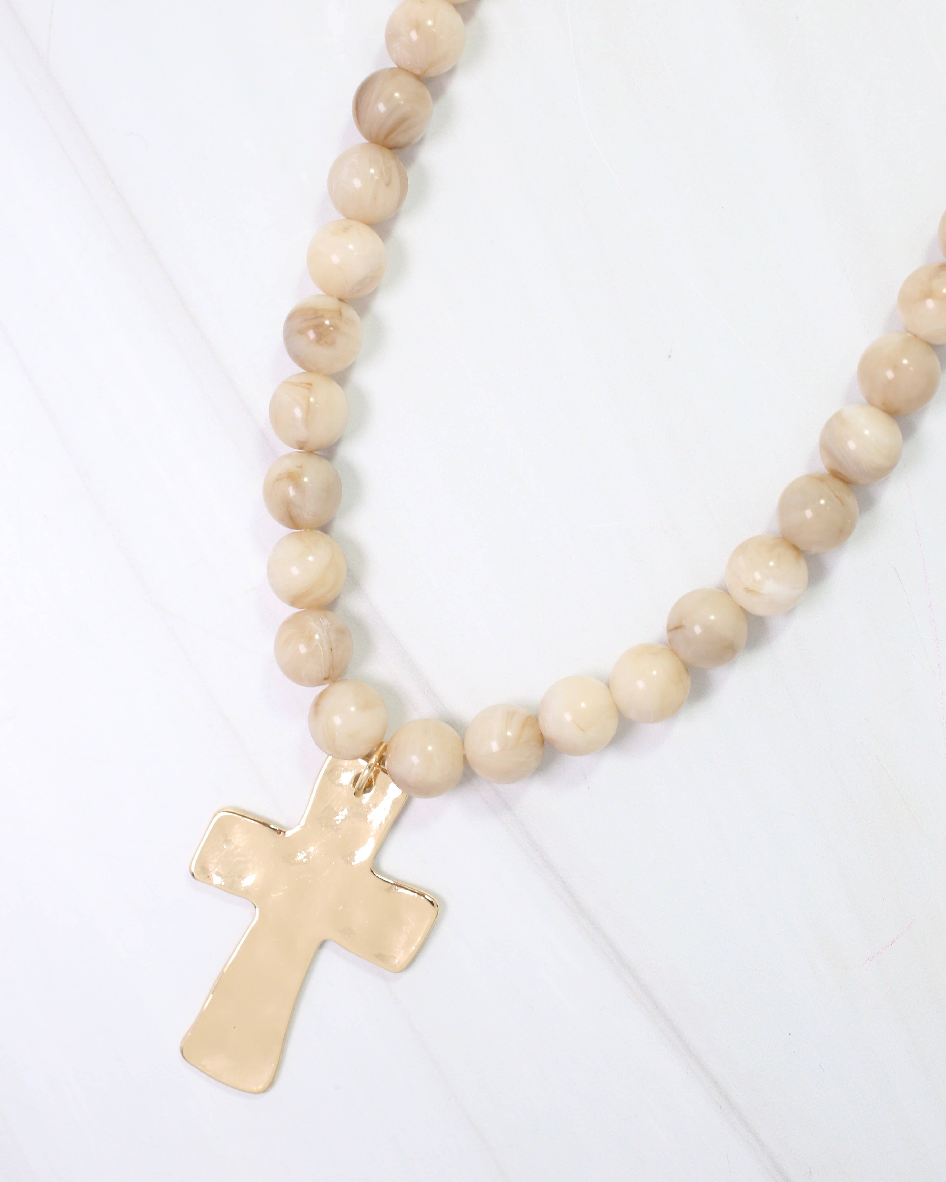 Bakersfield Beaded Cross Necklace Natural