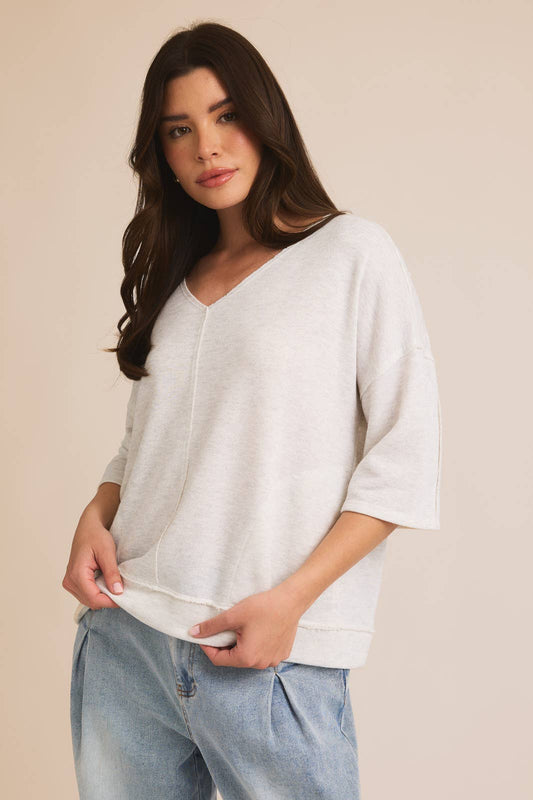V NECK WIDE 3/4 SLEEVE TOP