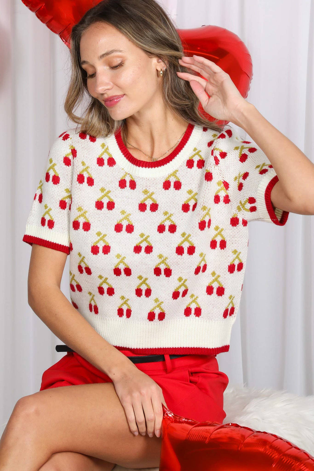 Cherry 🍒 Jacquard Knitted Crop Sweater