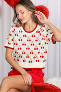 Cherry 🍒 Jacquard Knitted Crop Sweater