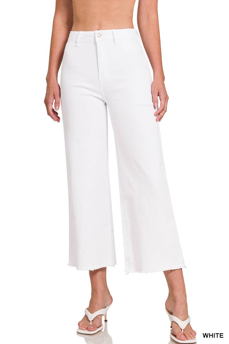 Washed ,High Waist ,Frayed Hem Straight Pants