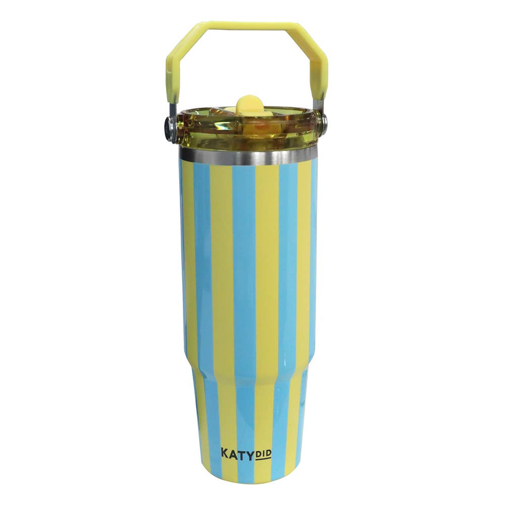 Yellow and Aqua Striped 30 Oz Cabana Tumbler