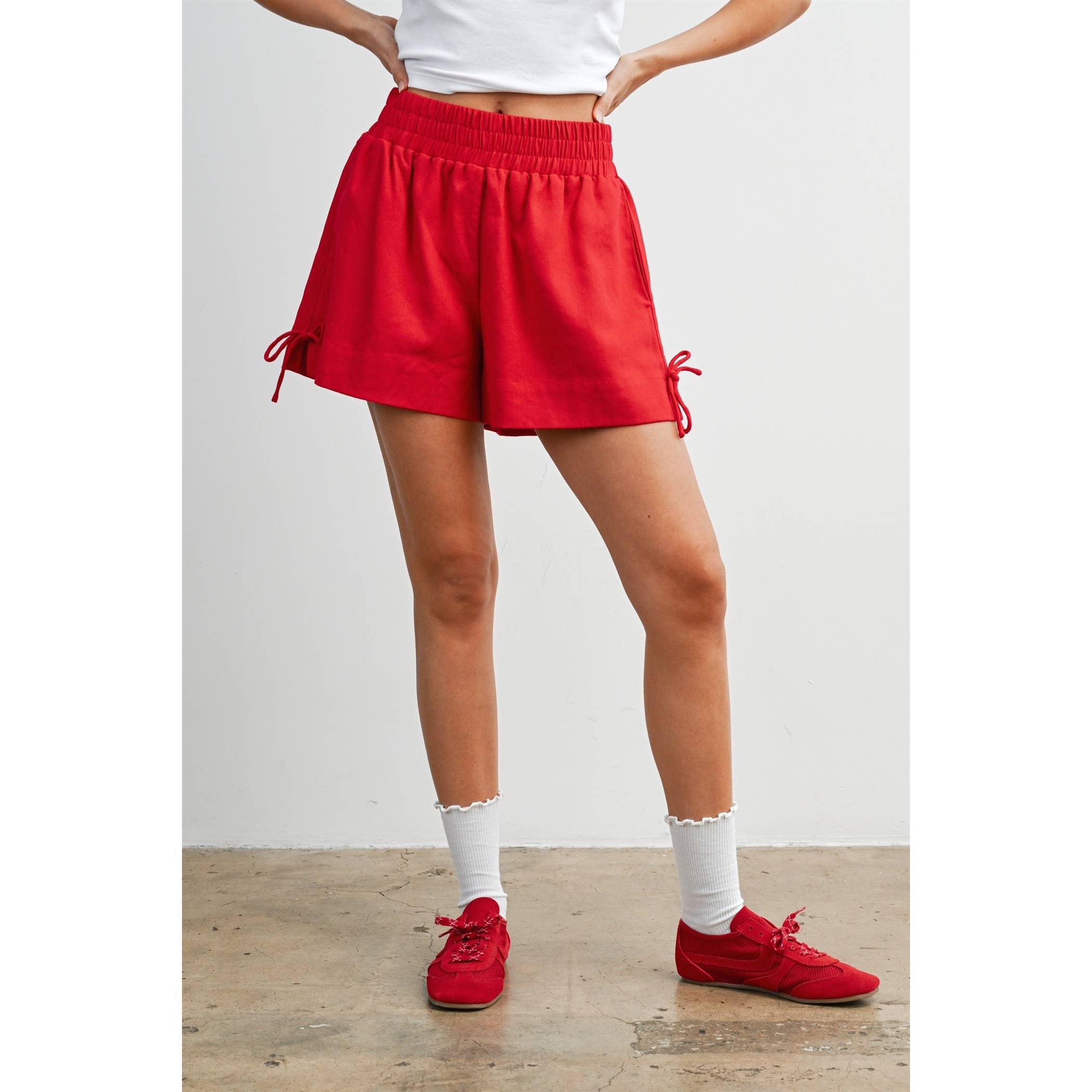 Elastic Waist Tie Hem Short