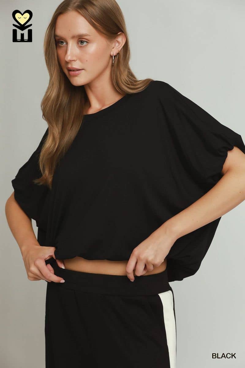 Double Lined Bubble Sleeve Hem Top