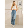WASHED FLOWER CUTOUTS DENIM PANTS
