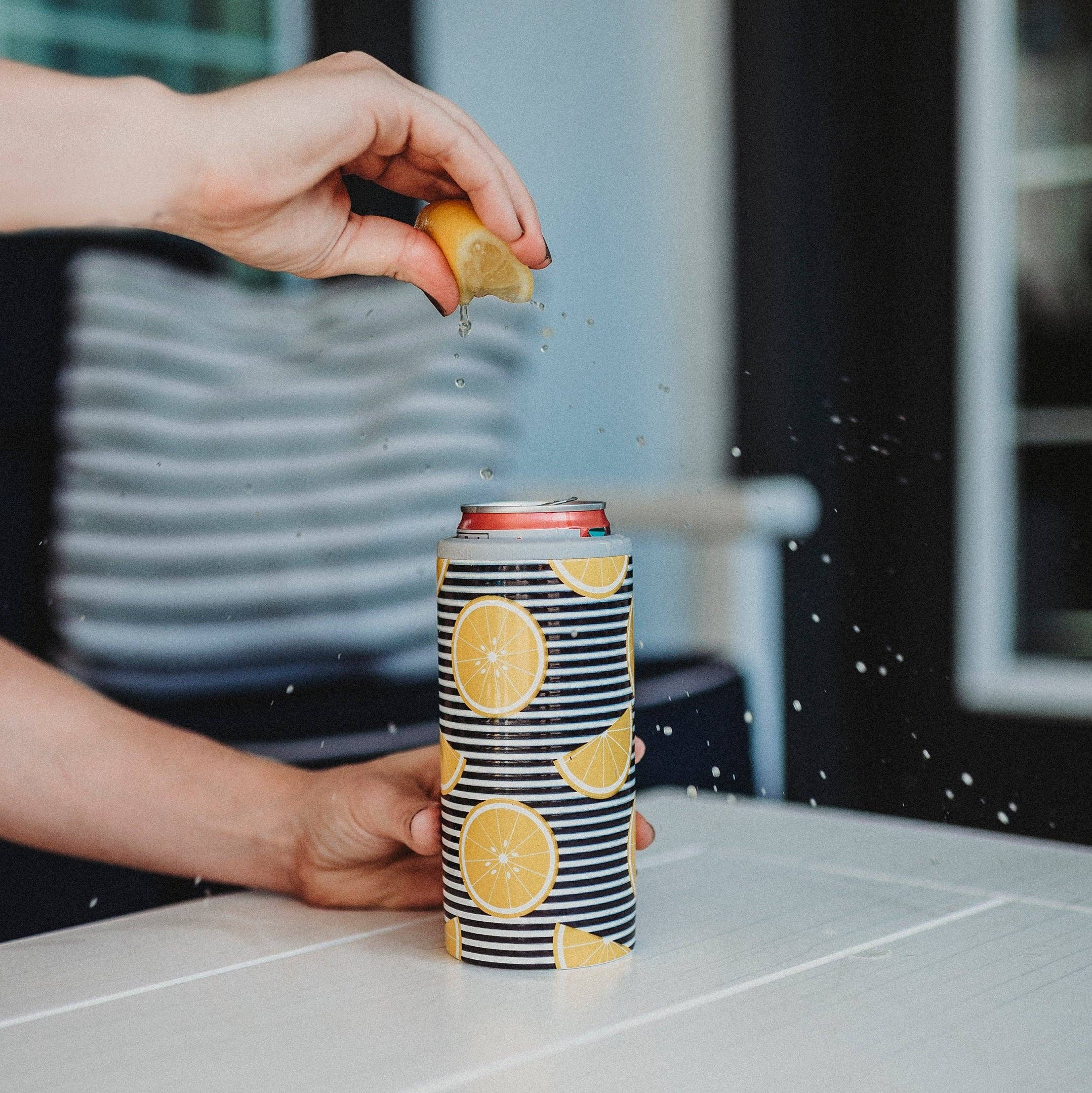 SIC Slim Can Cooler | Lemon Stripes