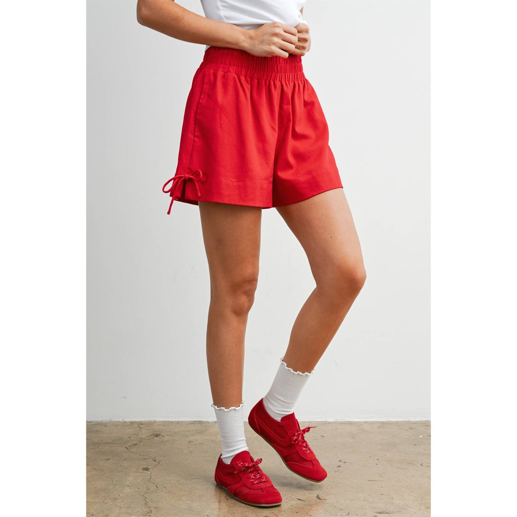 Elastic Waist Tie Hem Short