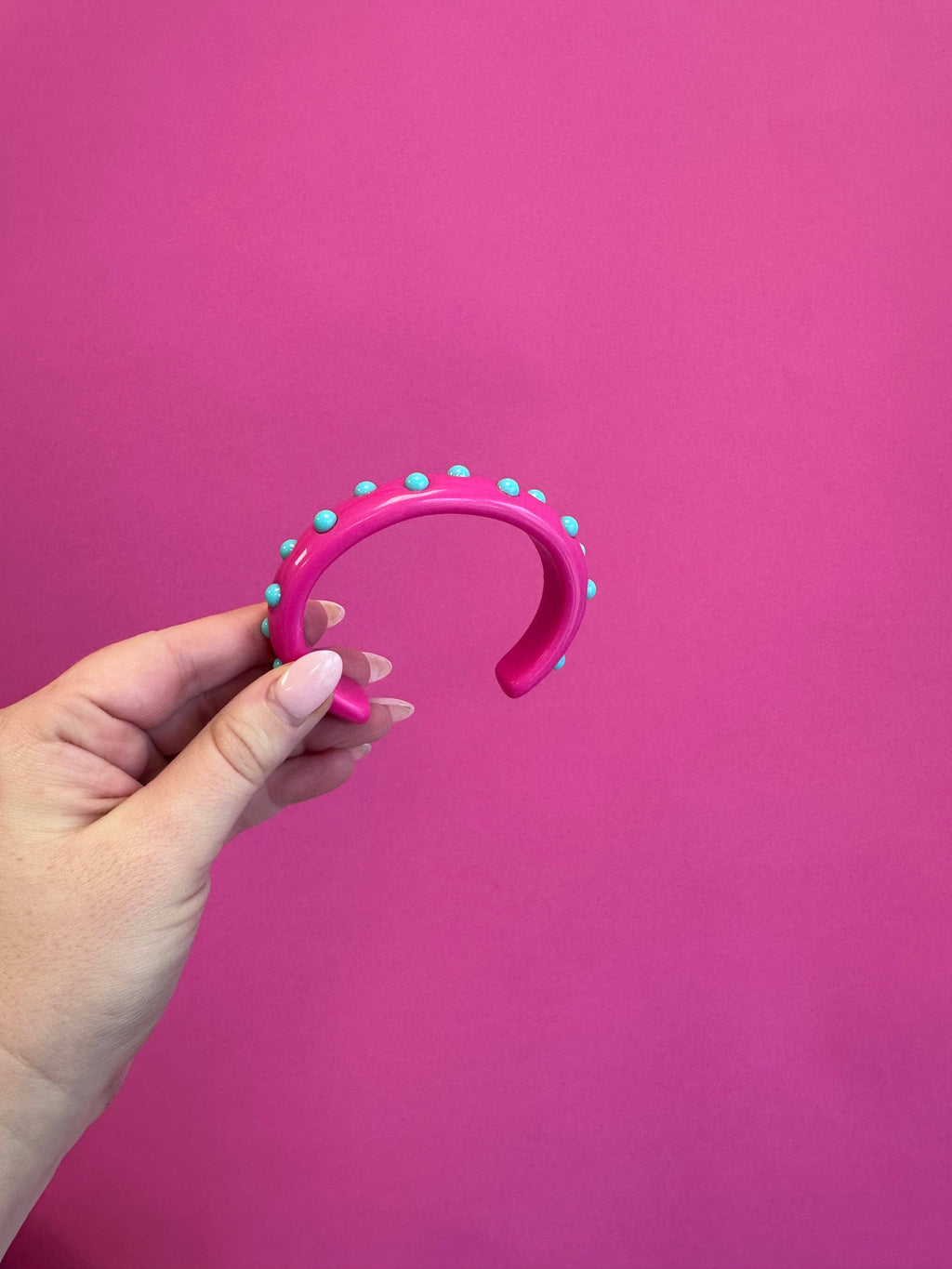 Thin Cuff Bracelet - Pink with Blue Dots