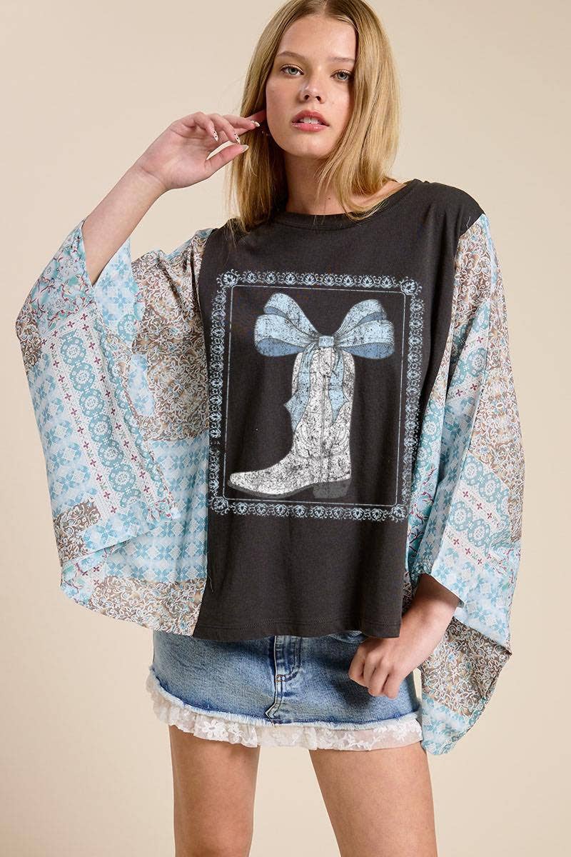 Cowboy Boots Bow Ribbon Kaftan Graphic Top