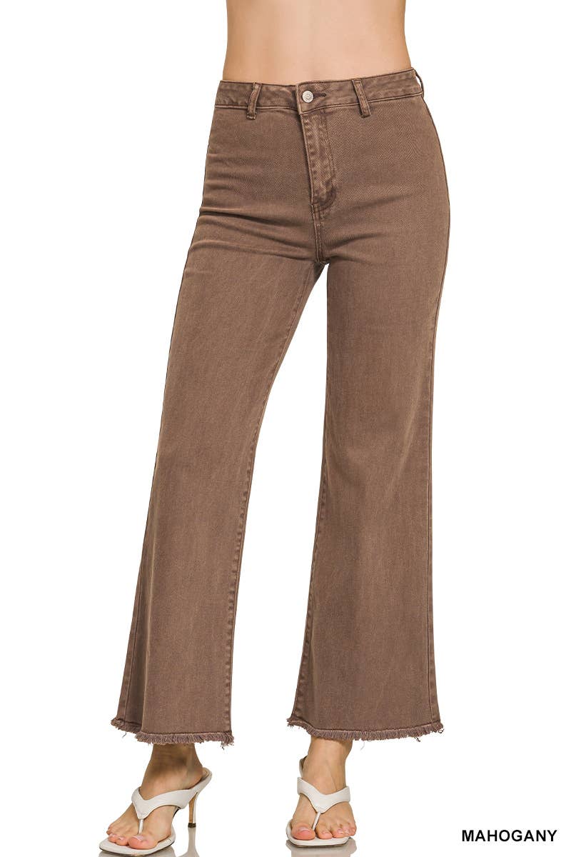 Acid Washed Frayed Cutoff Hem Straight Wide Pants