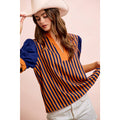 GAMEDAY THEME STRIPED WOVEN BLOUSE TOP