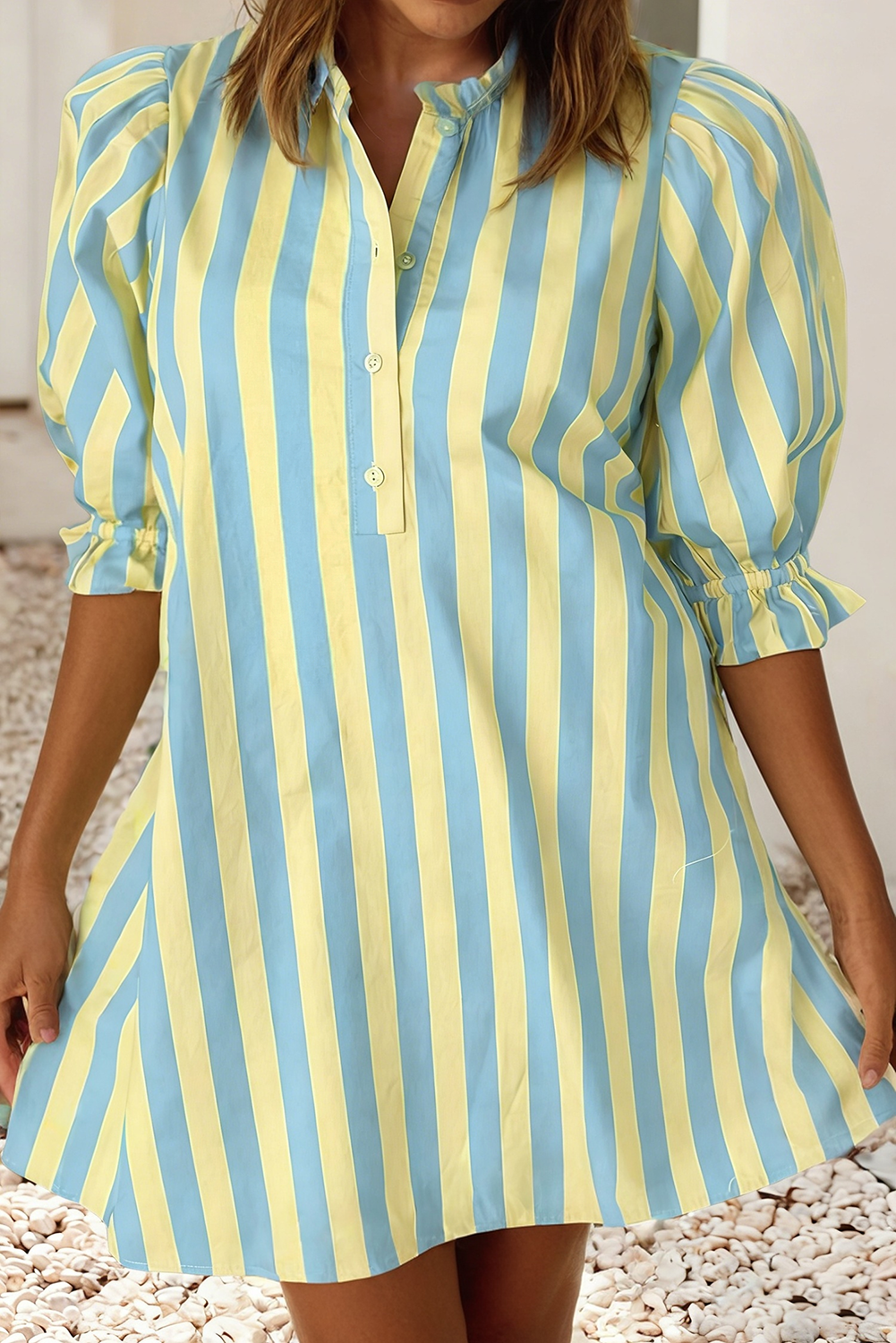 Striped Short Sleeve Pocket Short Dress