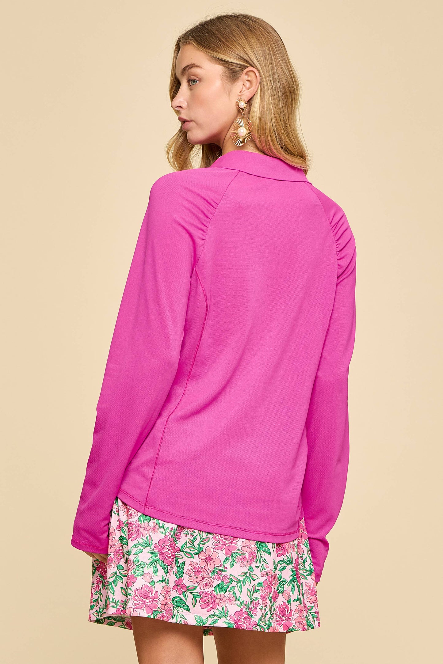 Sun-Cool Shirred Shoulder Long Sleeve Blouse