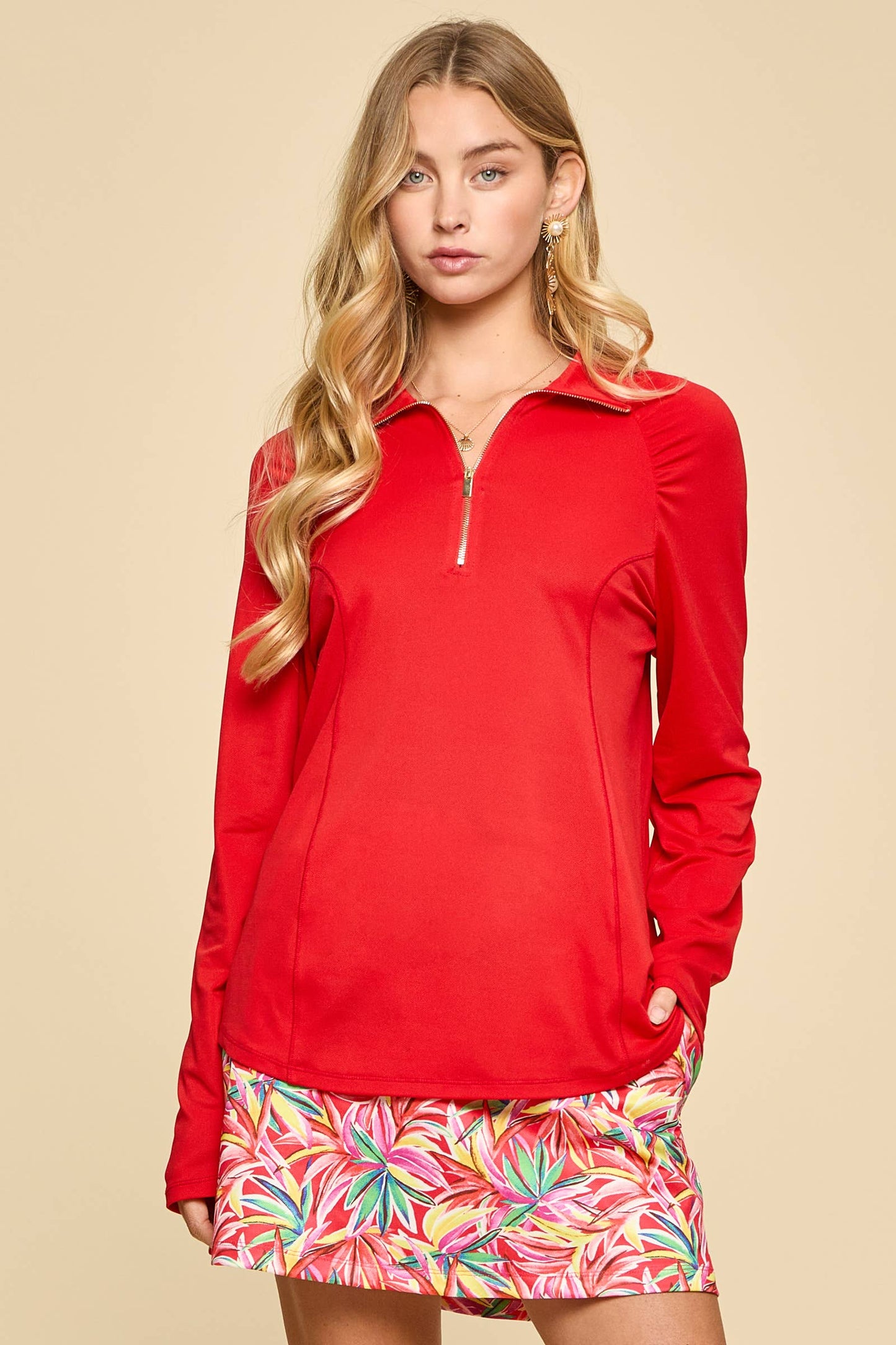 Sun-Cool Shirred Shoulder Long Sleeve Blouse