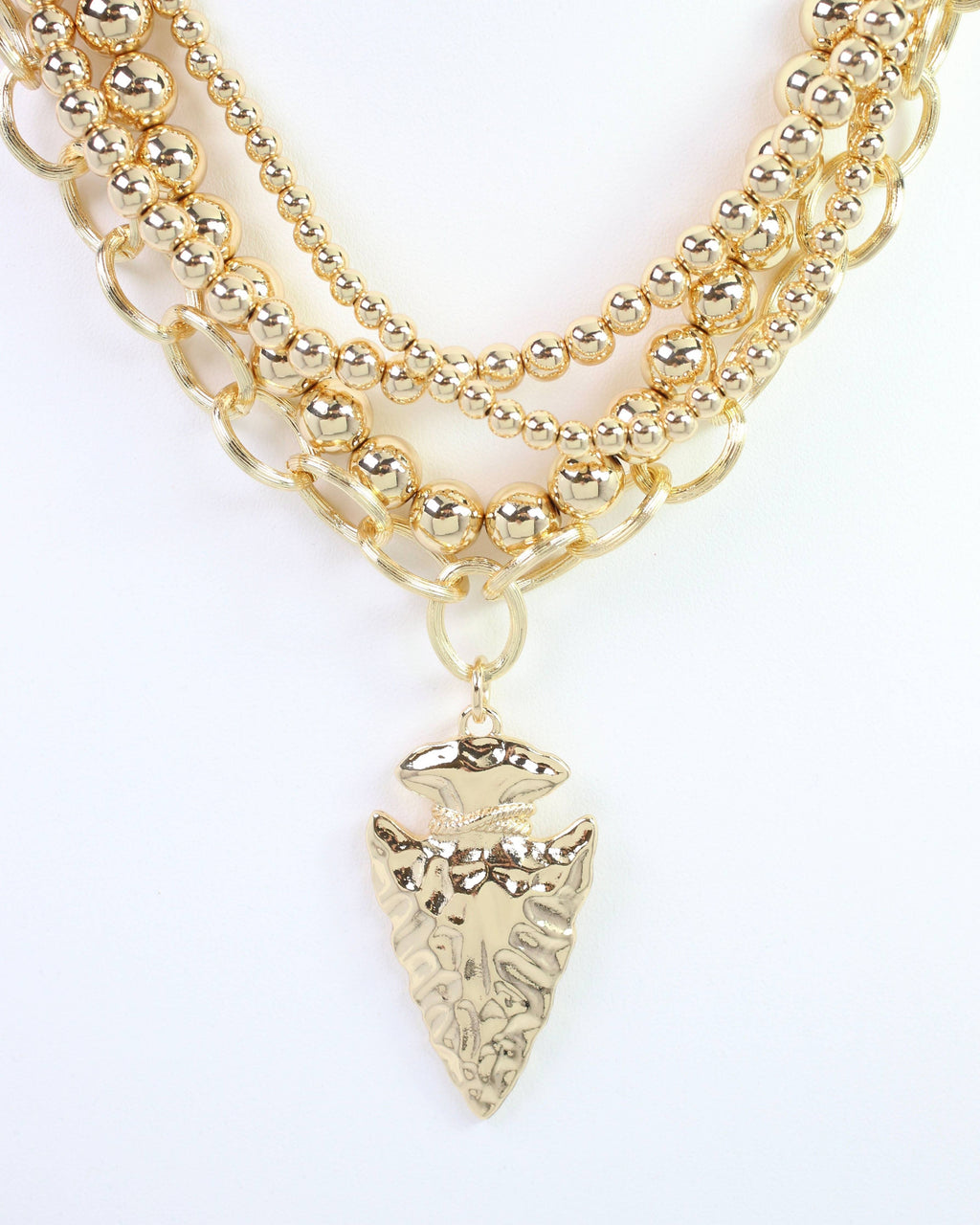 Bree Beaded Layered Necklace Arrow Gold