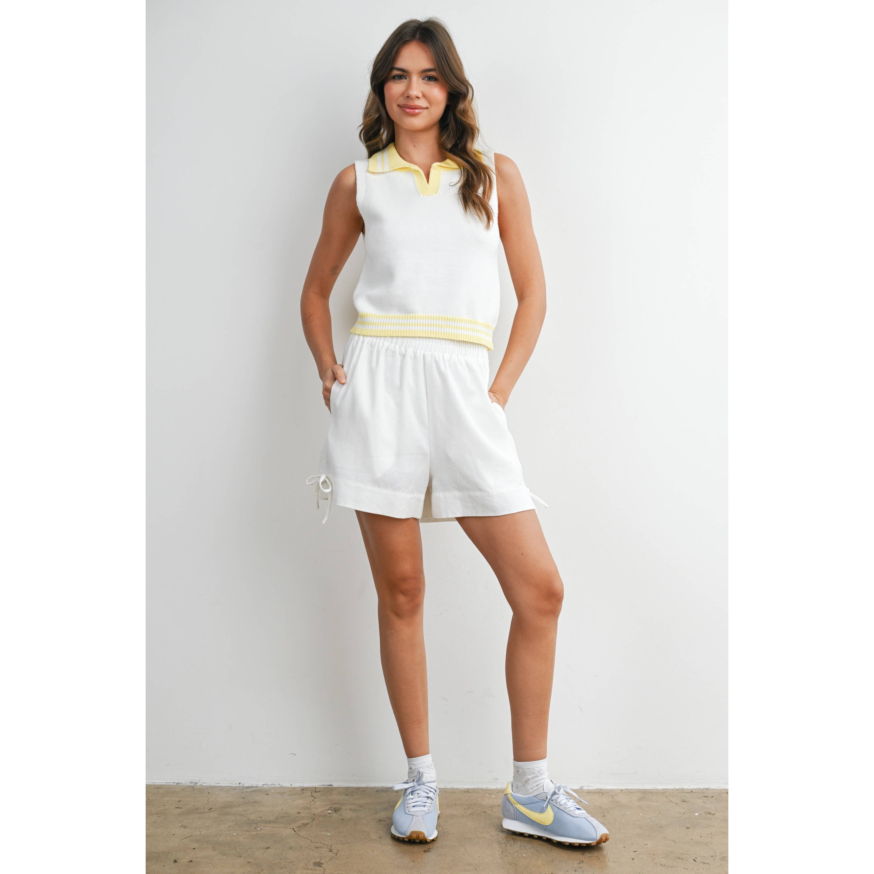 Elastic Waist Tie Hem Short