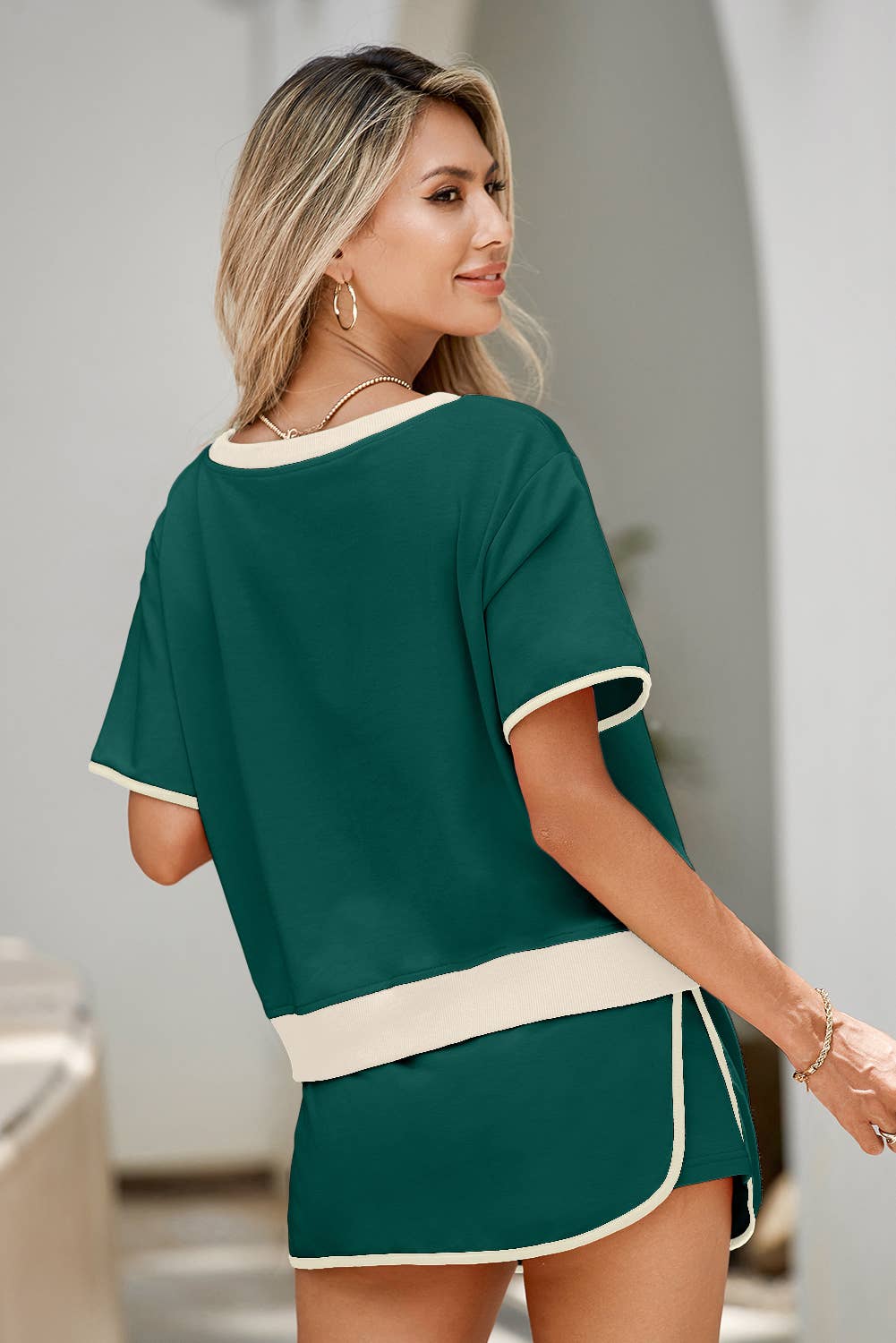 Colorblock Edge Drop Shoulder T Shirt and Skirt 2Pcs Set