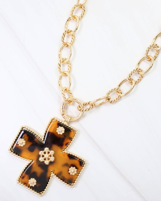 Carol Large Cross Charm Necklace Tortoise