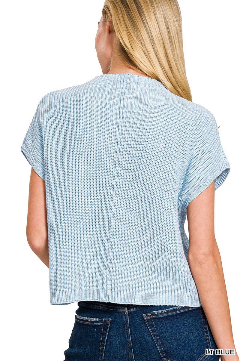 Mock Neck Short Sleeve Cropped Sweater
