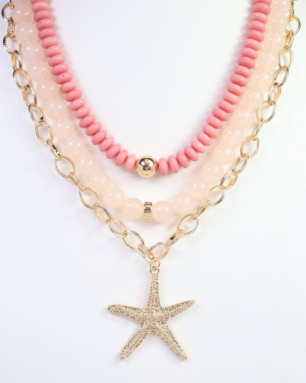 Sanibell Layered Starfish Necklace Pink