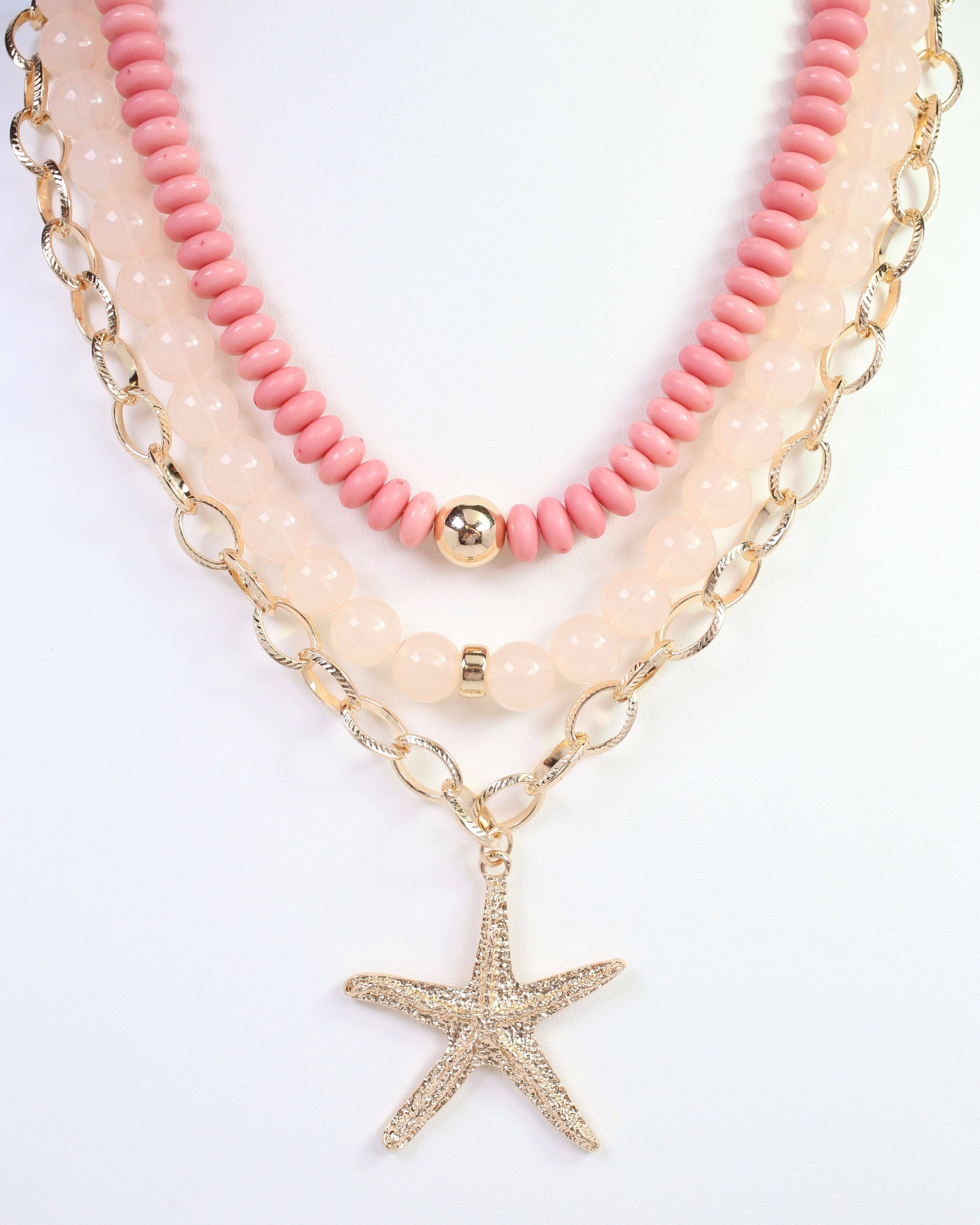 Sanibell Layered Starfish Necklace Pink
