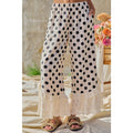 LINEN BLEND POLKA DOT PRINTED RUFFLE LACE HEM PANTS