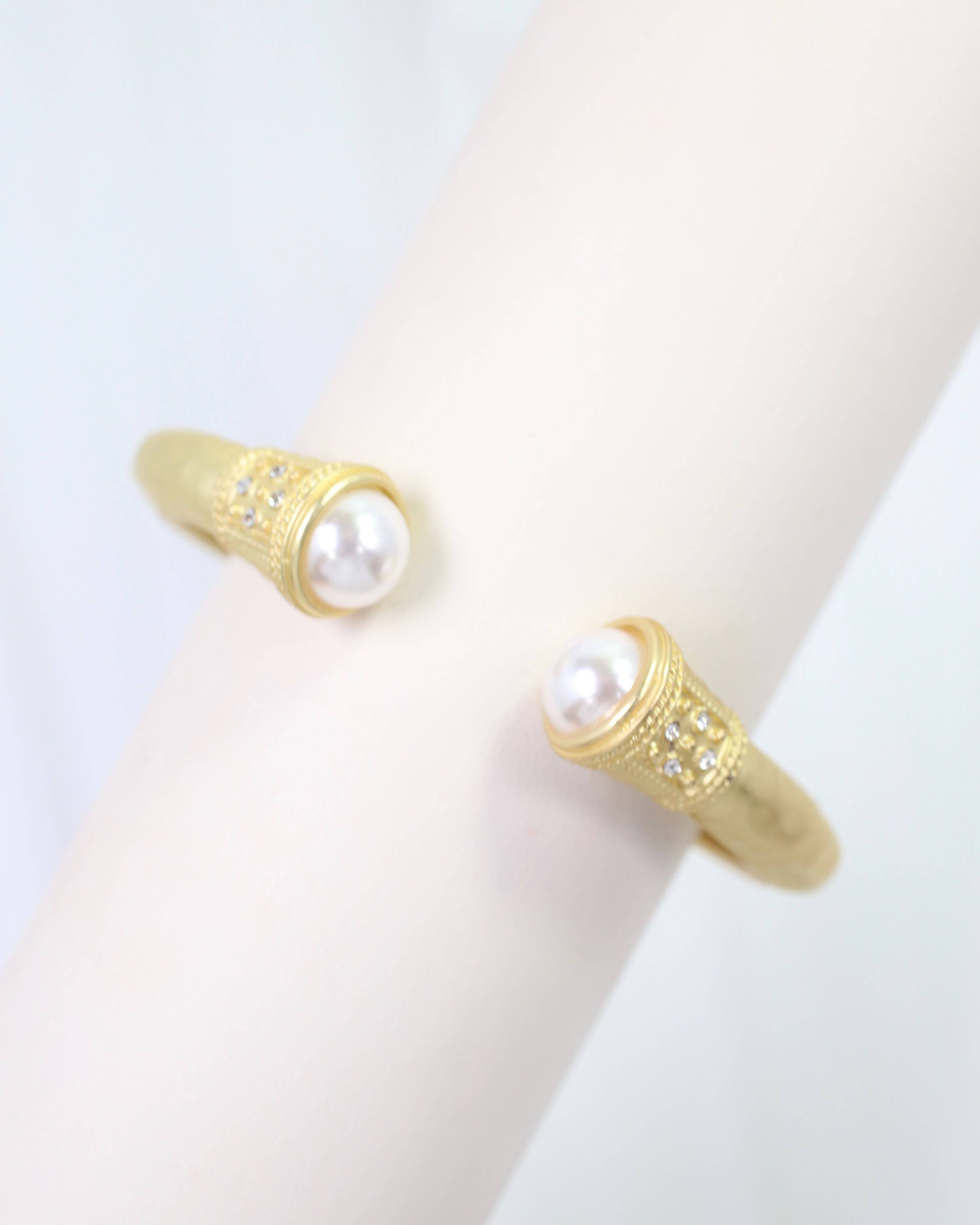 Colette Hammered Hinged Cuff Bracelet Pearl