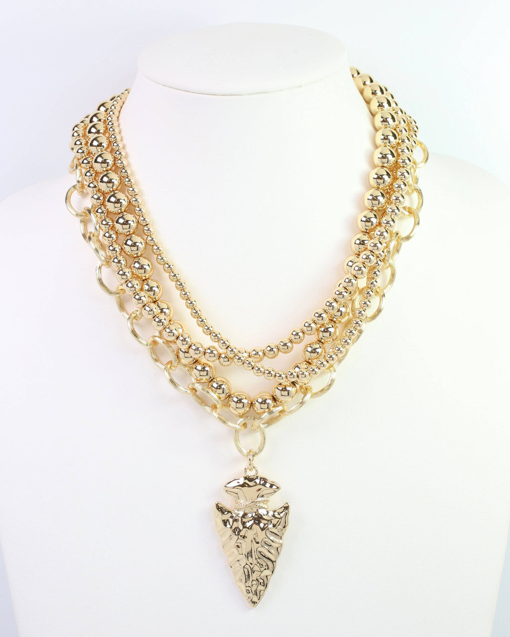 Bree Beaded Layered Necklace Arrow Gold