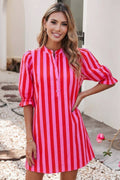 Striped Short Sleeve Pocket Short Dress