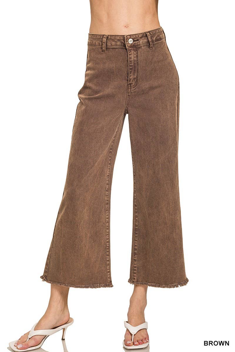 Washed ,High Waist ,Frayed Hem Straight Pants