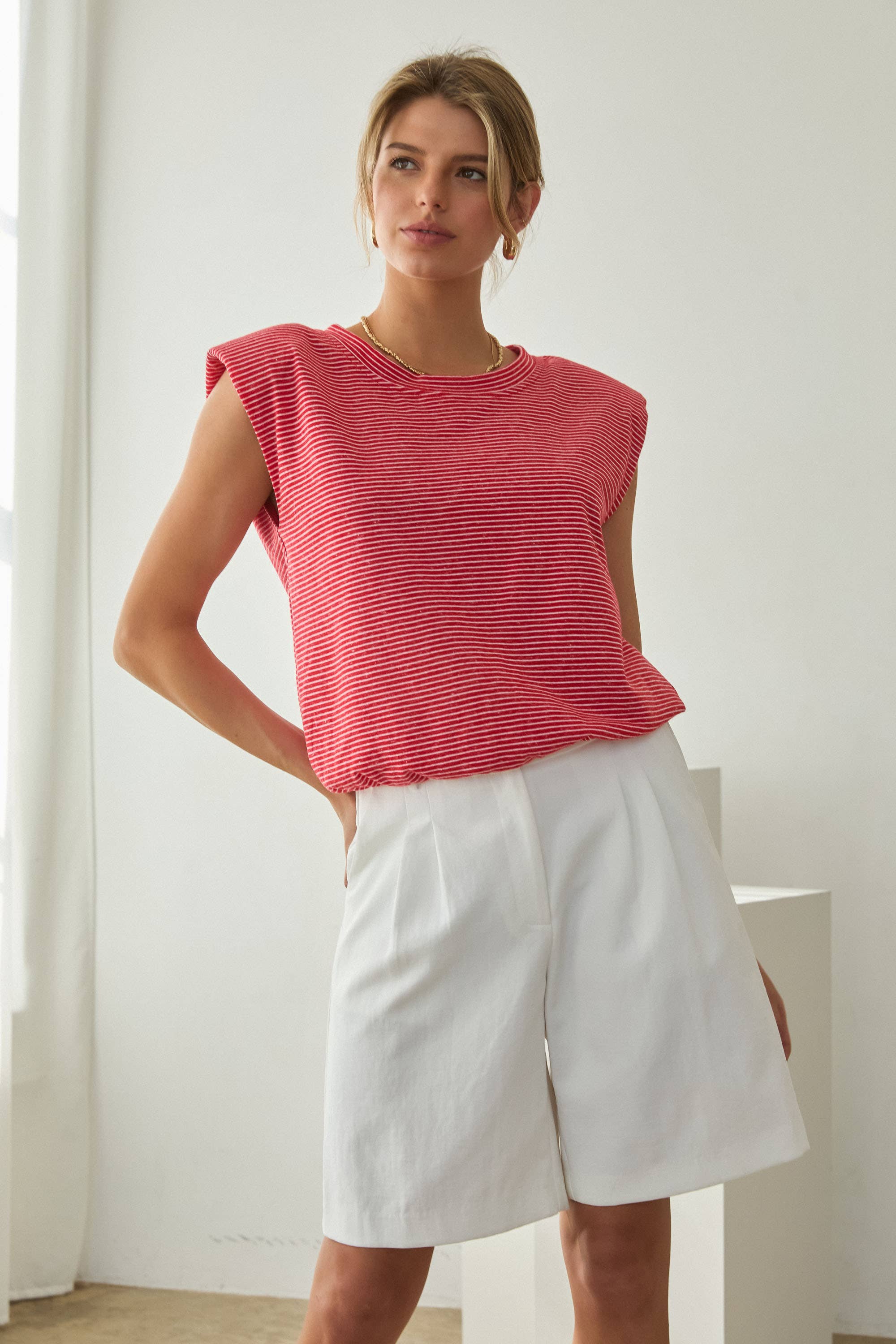 Stripe Knit Bubble Hem Tank Top