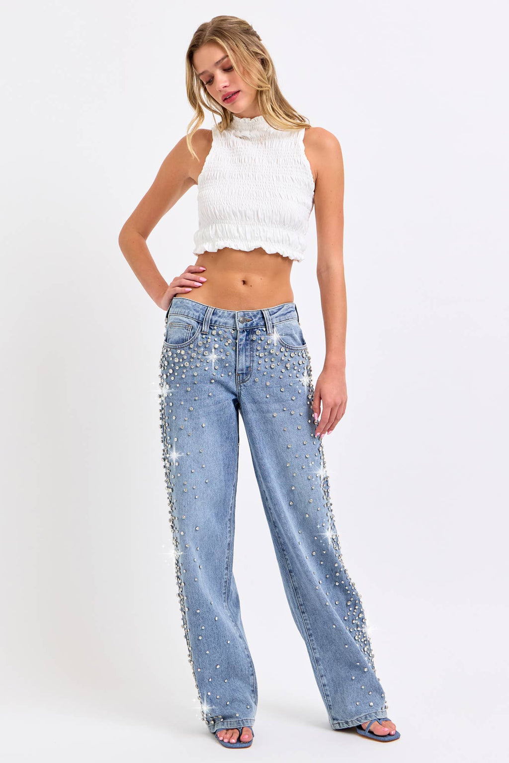 HIGH RISE EMBELLISHED WIDE LEG