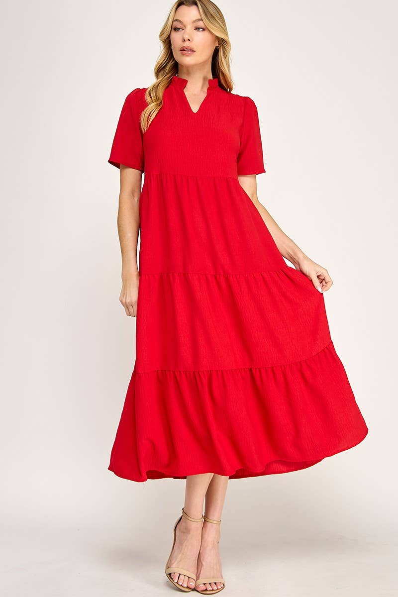 Solid Ruffled Neck Maxi Dress