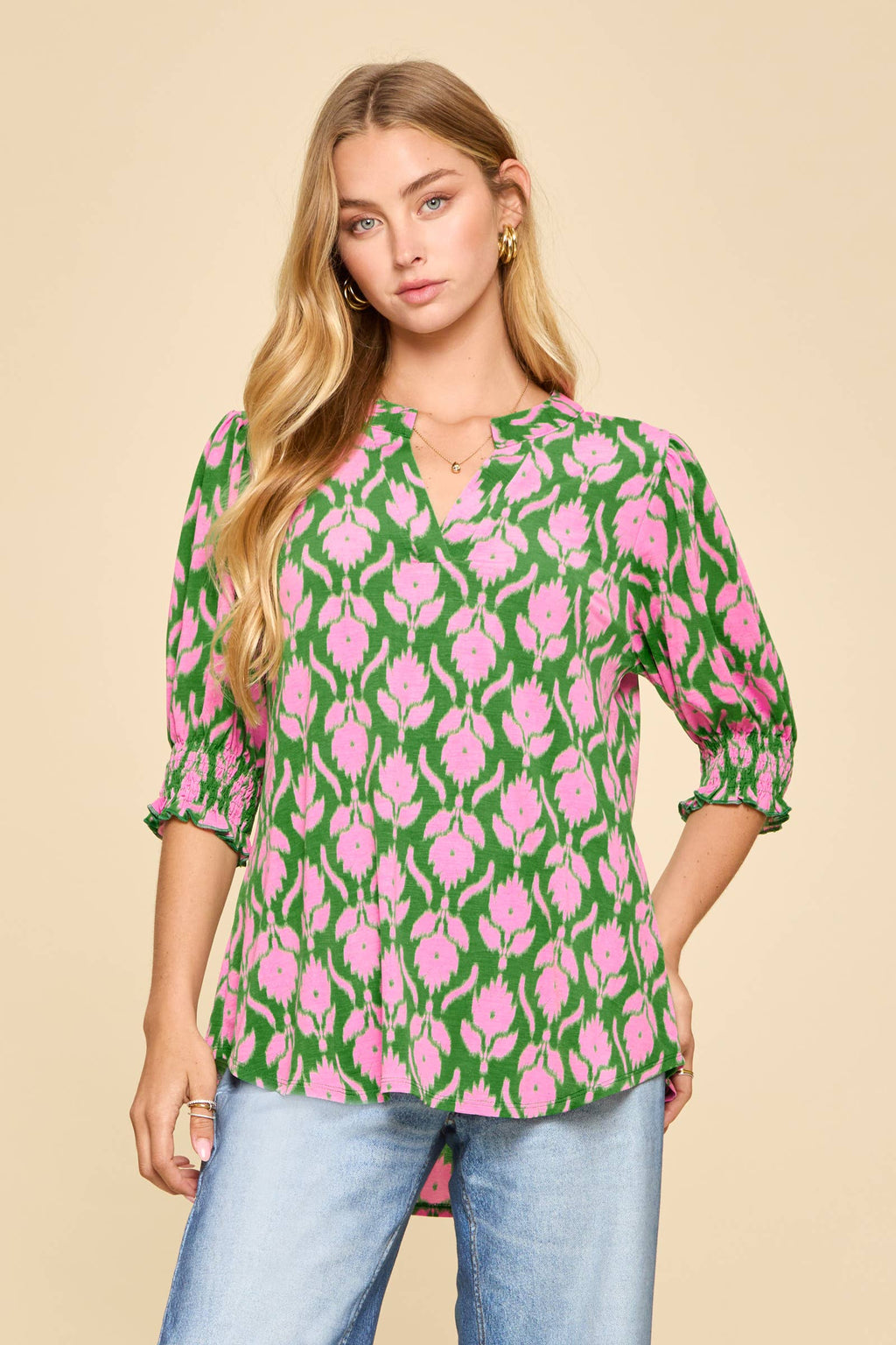 Smocked 3/4 sleeve top