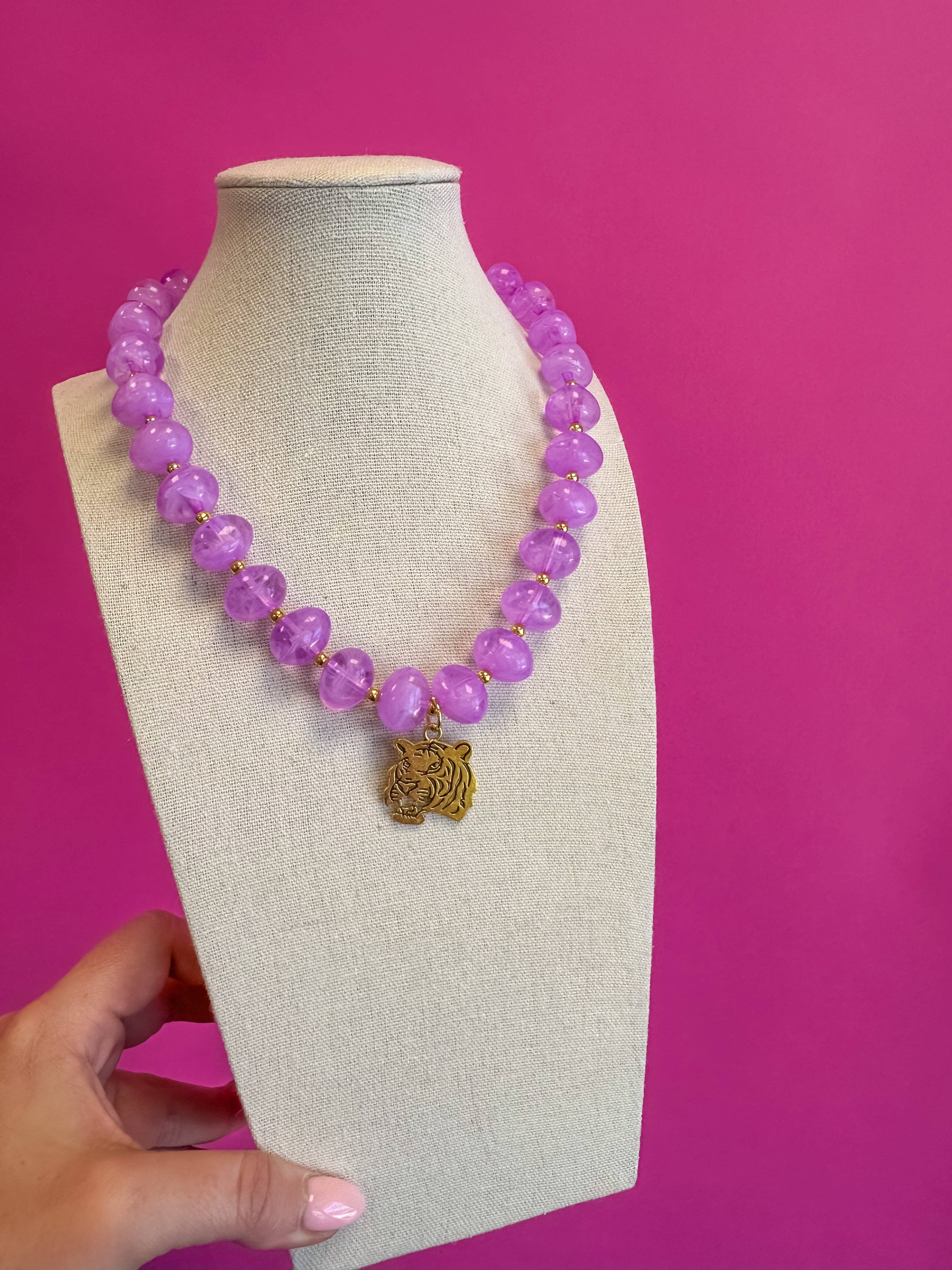 Game Day Tiger Charm Necklace - Lavender - Small Tiger
