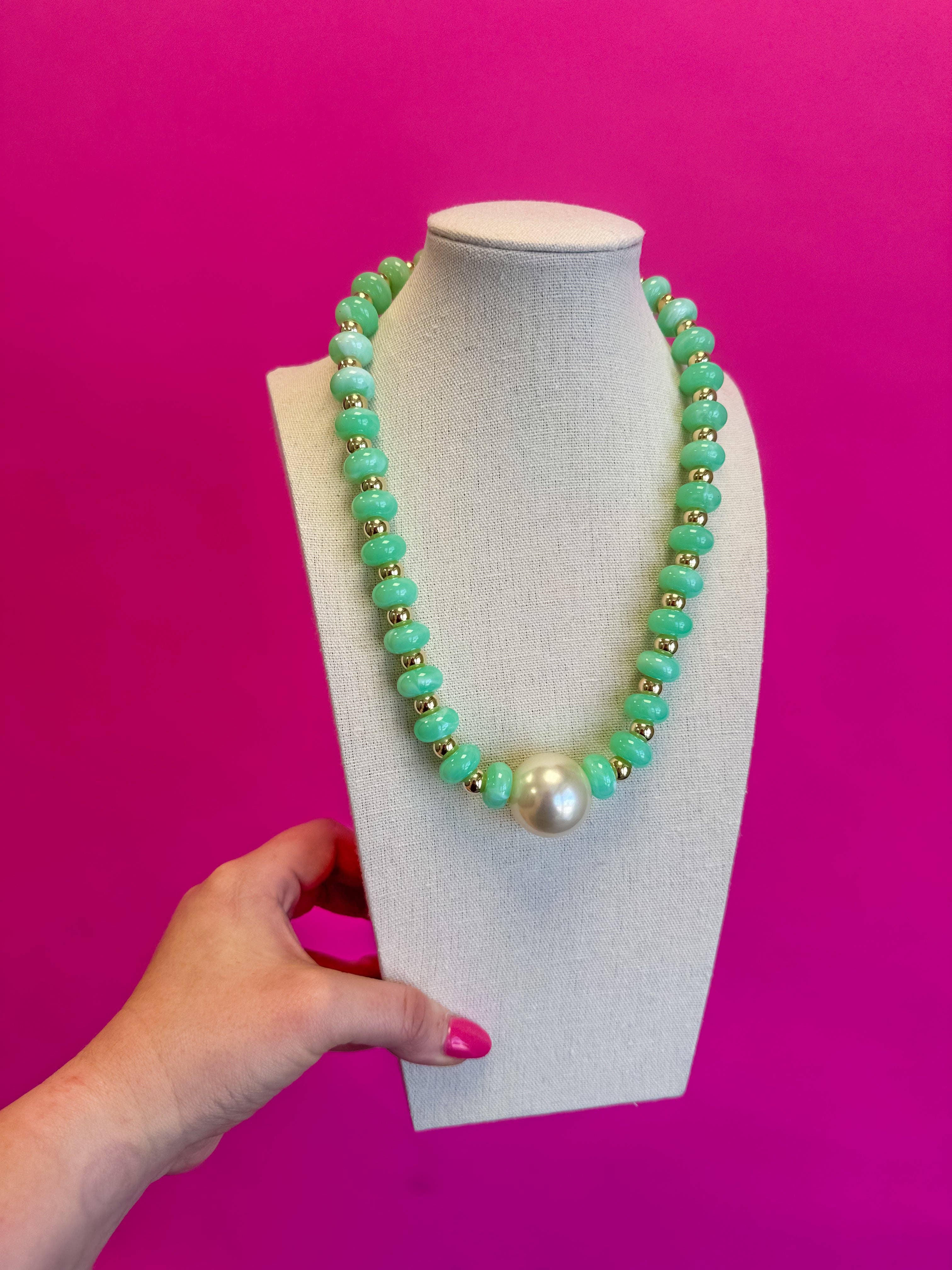 Bauble Bead with Pearl Necklace - Mint