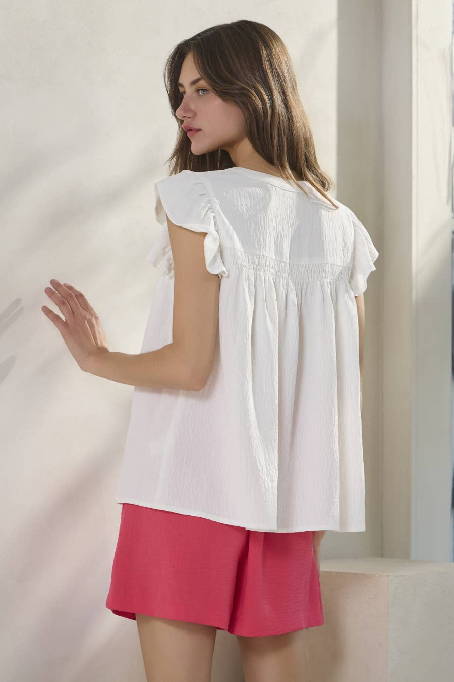 Plus Solid Airflow Top With Flutter Sleeve