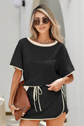 Colorblock Edge Drop Shoulder T Shirt and Skirt 2Pcs Set