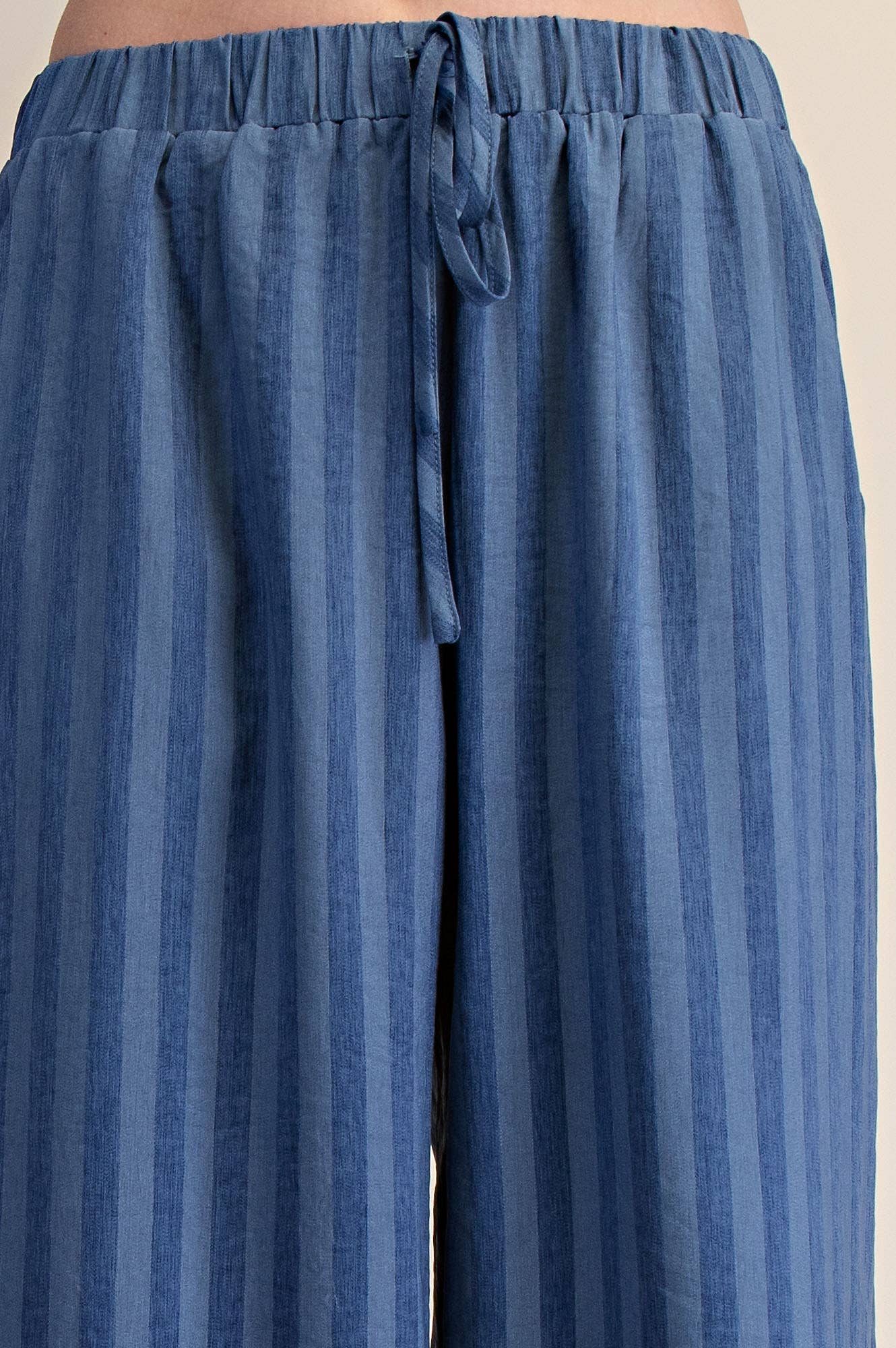 Elastic Band Drawstring Stripe Wide Pants