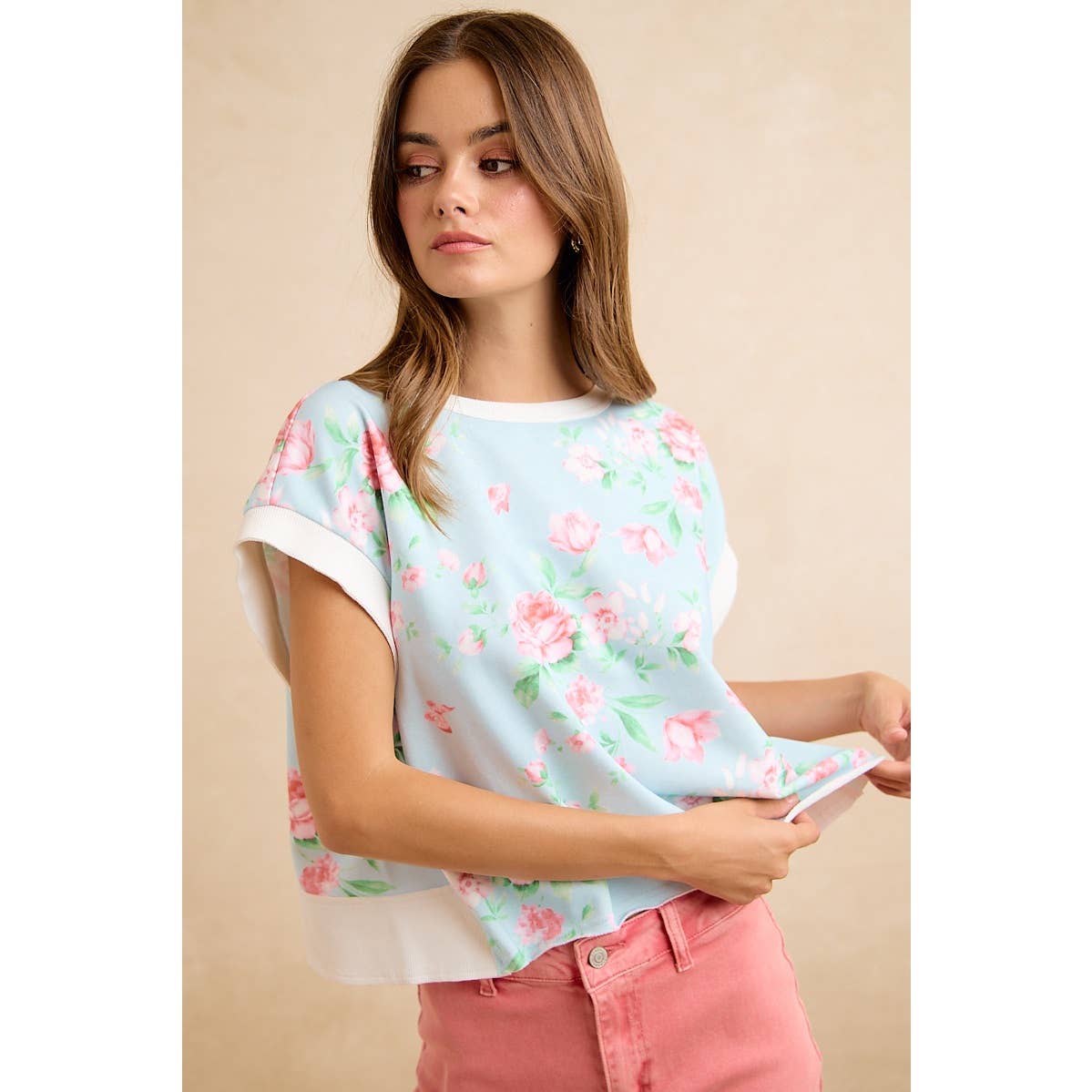 FLORAL PRINTED TERRY OPEN BACK SLEEVELESS TOP