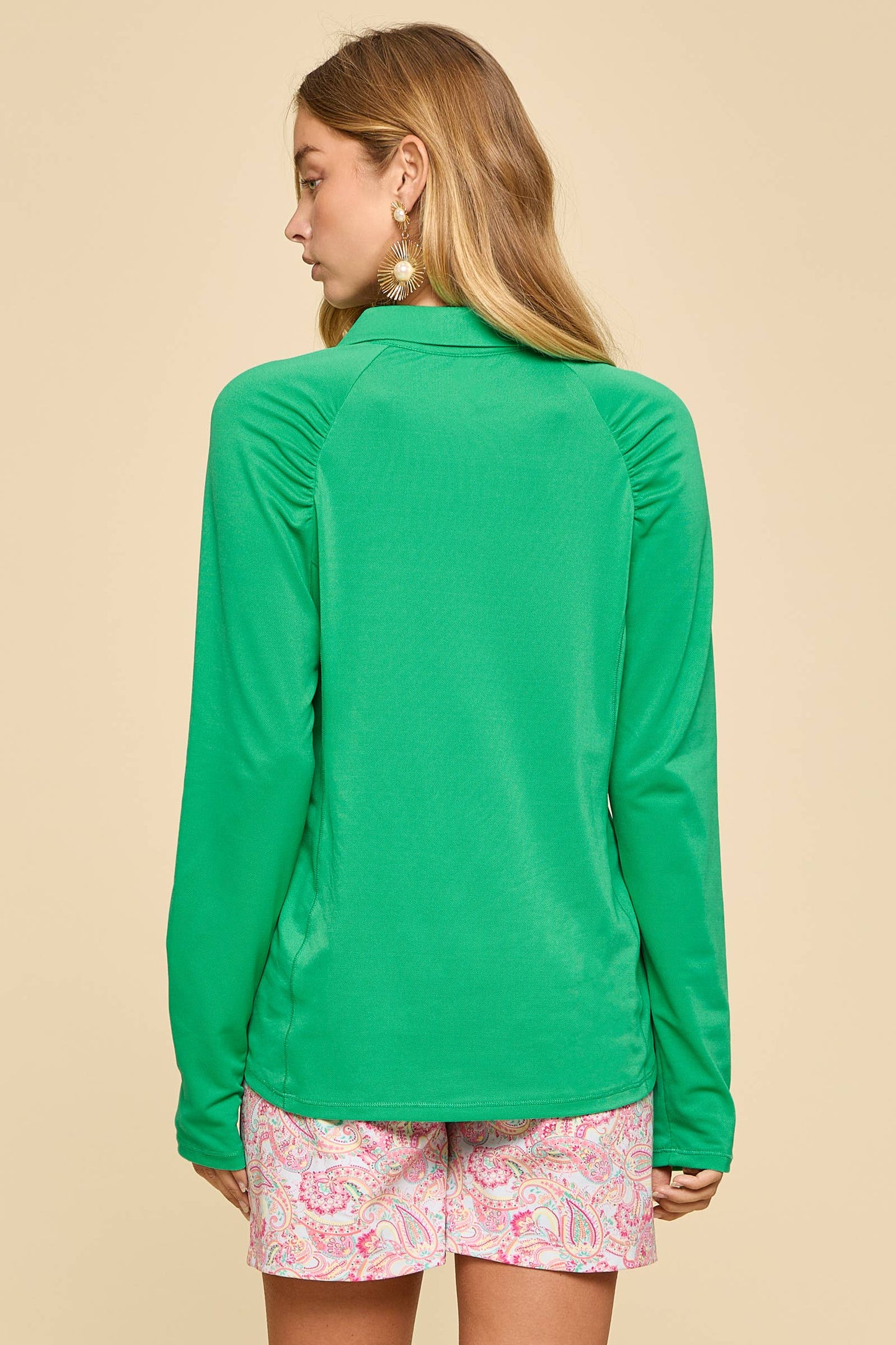 Sun-Cool Shirred Shoulder Long Sleeve Blouse