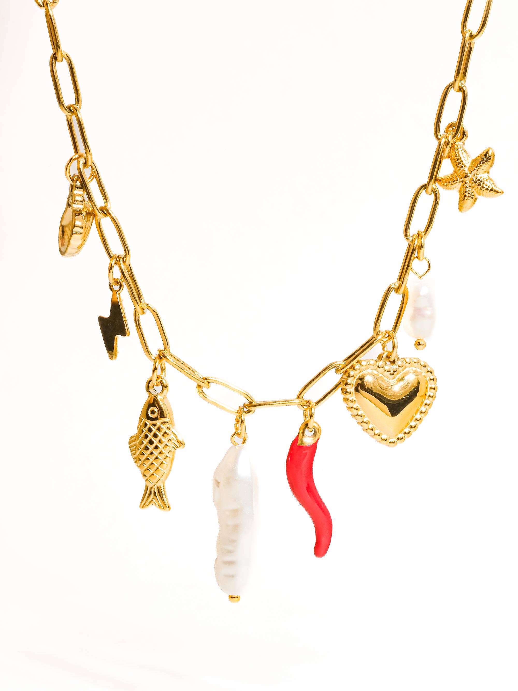 18K Gold Non-Tarnish       Fish Charm Necklace