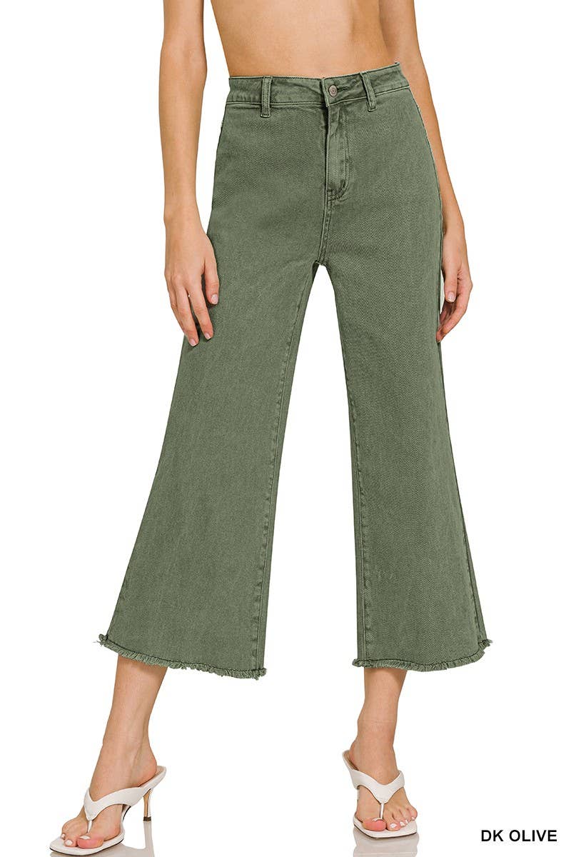 Washed ,High Waist ,Frayed Hem Straight Pants