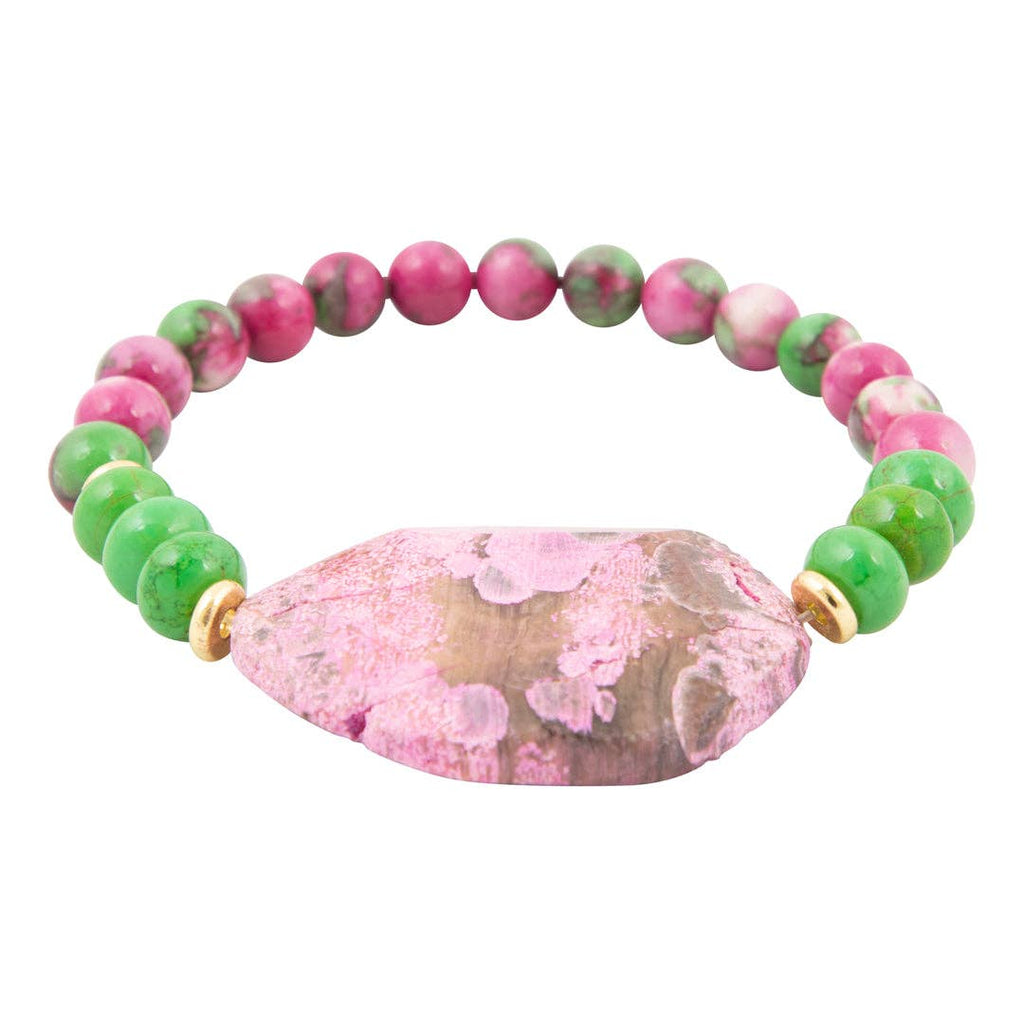 Watermelon 🍉 Pink Jasper and Green Jade Stretch Bracelet